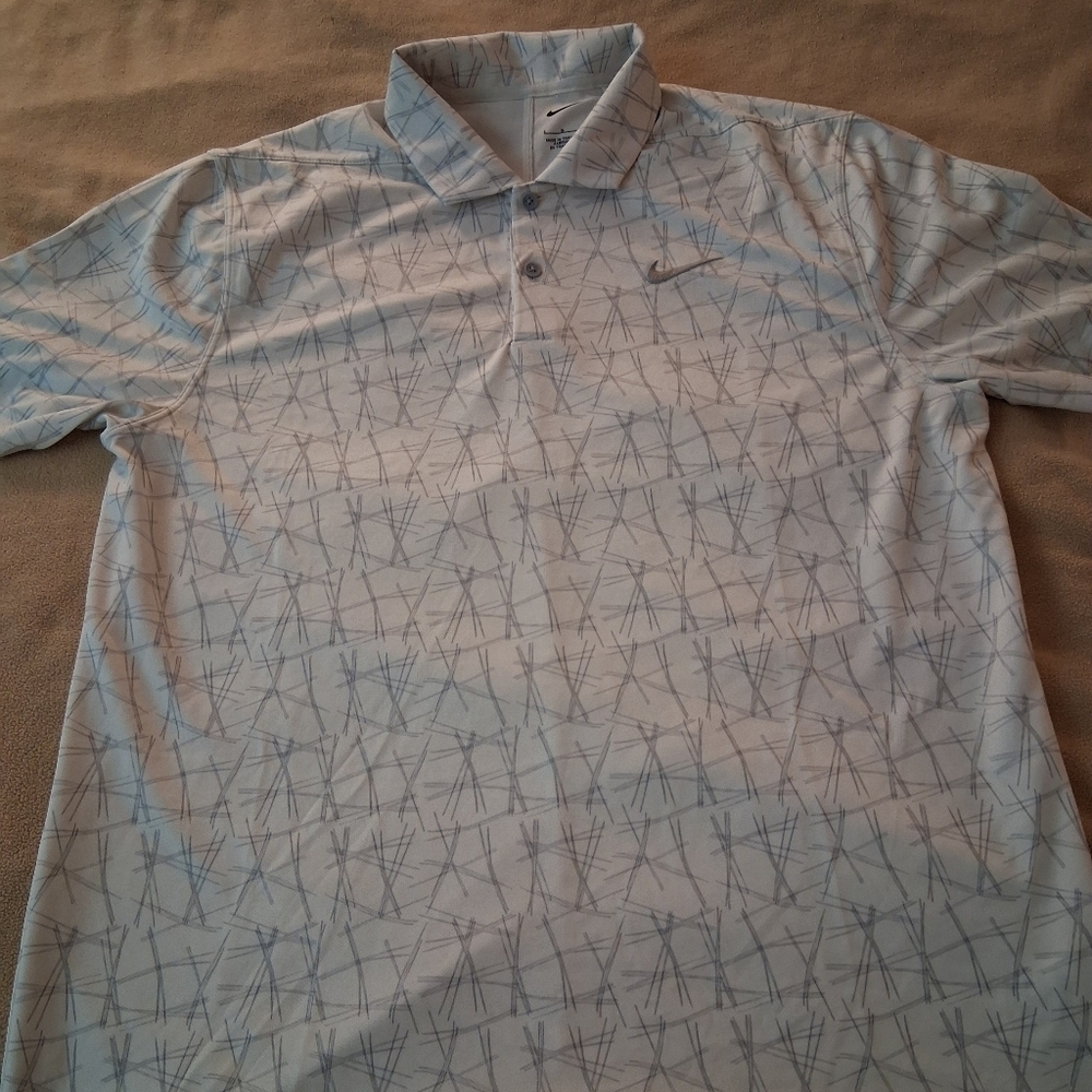 Nike Men's White With Light Blue Graphic Polo Shirt